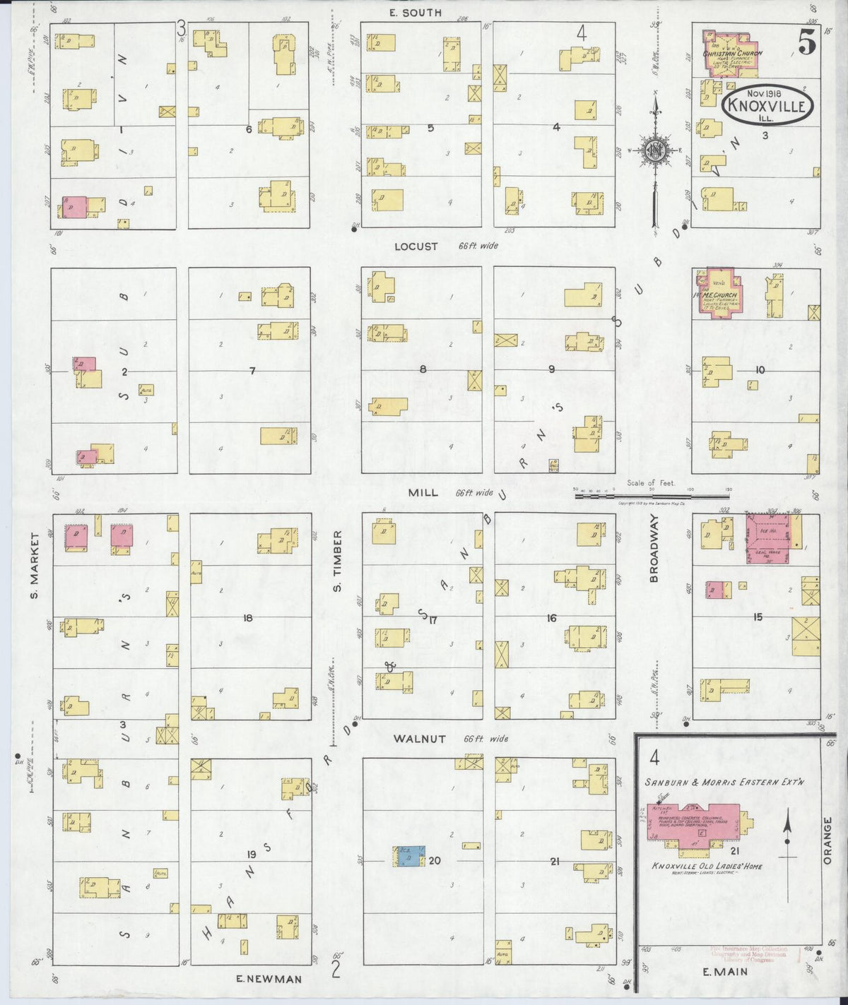 Sanborn Fire Insurance Map from Knoxville, Knox County, Illinois (1918), Sheet #0005 - Complete Map Set gallery image, historic Sanborn map, vintage wall art, Illinois Illinois