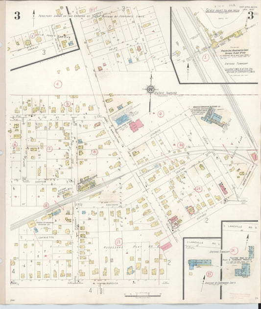 Sanborn Fire Insurance Map from Oxford, Oakland County, Michigan (1945), Sheet #0003 - Historic Sanborn Fire Insurance Map Print, vintage old map wall art, antique decor, genealogy gift, Michigan Michigan map