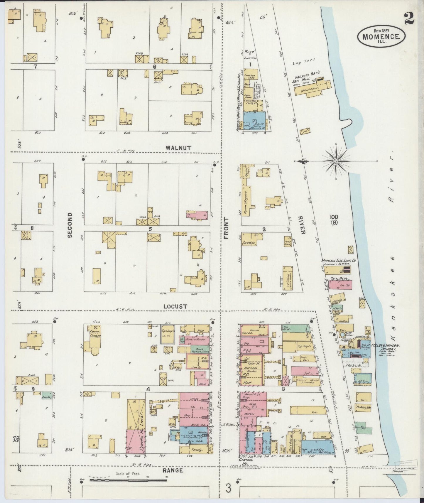 Sanborn Fire Insurance Map from Momence, Kankakee County, Illinois (1897), Sheet #0002 - Historic Sanborn Fire Insurance Map Print, vintage old map wall art, antique decor, genealogy gift, Illinois Illinois map