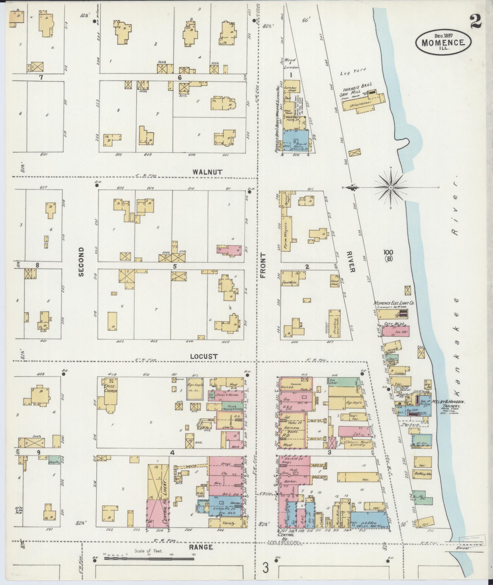 Sanborn Fire Insurance Map from Momence, Kankakee County, Illinois (1897), Sheet #0002 - Historic Sanborn Fire Insurance Map Print, vintage old map wall art, antique decor, genealogy gift, Illinois Illinois map