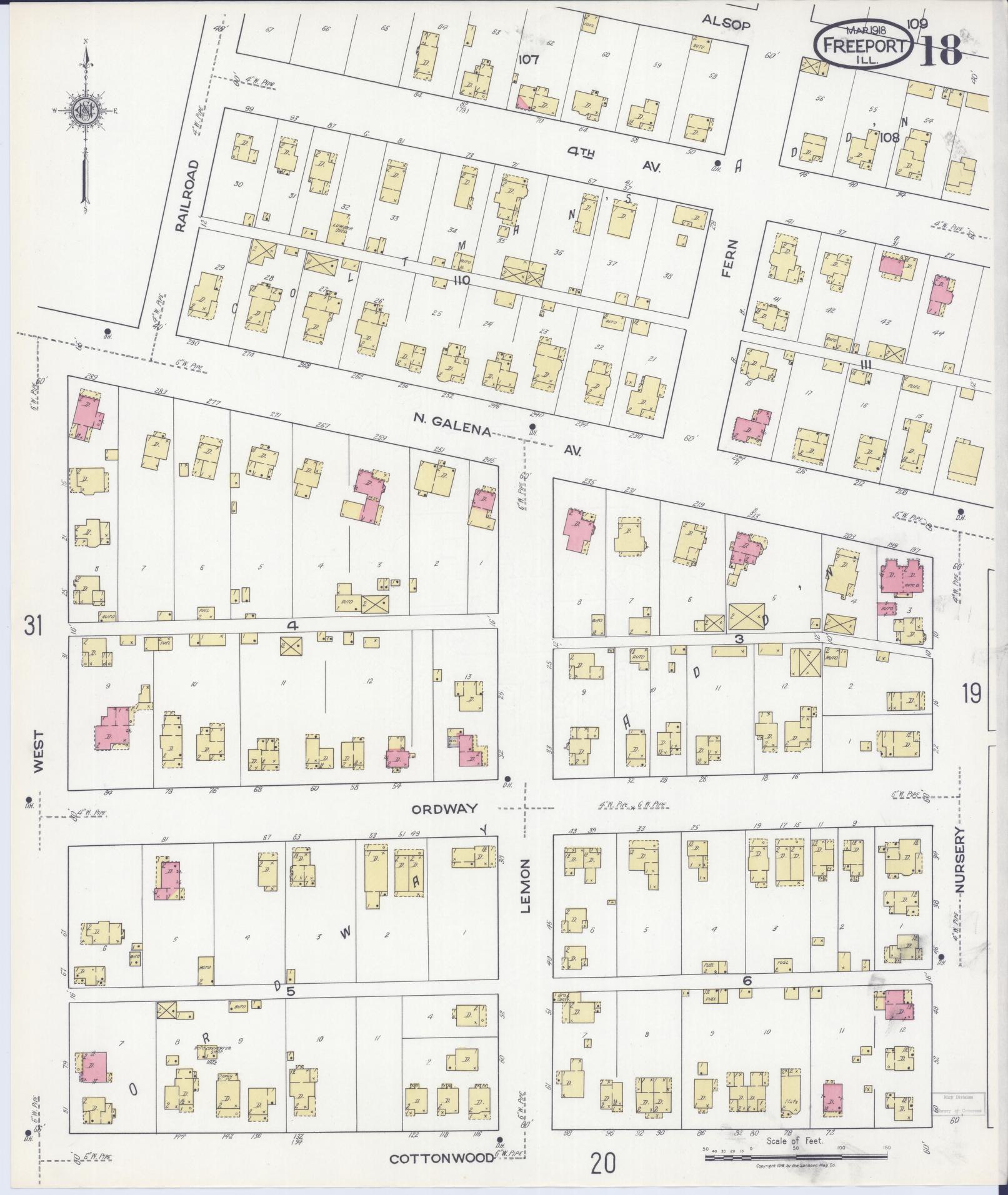 Sanborn Fire Insurance Map from Freeport, Stephenson County, Illinois (1918), Sheet #0018 - Complete Map Set gallery image, historic Sanborn map, vintage wall art, Illinois Illinois