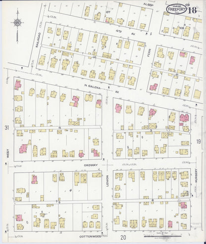 Sanborn Fire Insurance Map from Freeport, Stephenson County, Illinois (1918), Sheet #0018 - Complete Map Set gallery image, historic Sanborn map, vintage wall art, Illinois Illinois
