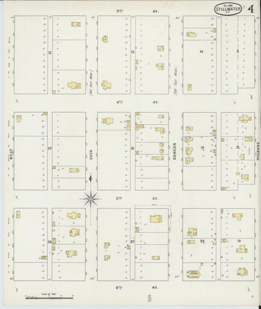 Sanborn Fire Insurance Map from Stillwater, Payne County, Oklahoma (1895), Sheet #0004 - Historic Sanborn Fire Insurance Map Print, vintage old map wall art, antique decor, genealogy gift, Oklahoma Oklahoma map