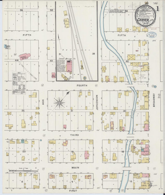 Sanborn Fire Insurance Map from Carver, Carver County, Minnesota (1894), Sheet #0001 - Complete Map Set gallery image, historic Sanborn map, vintage wall art, Minnesota Minnesota