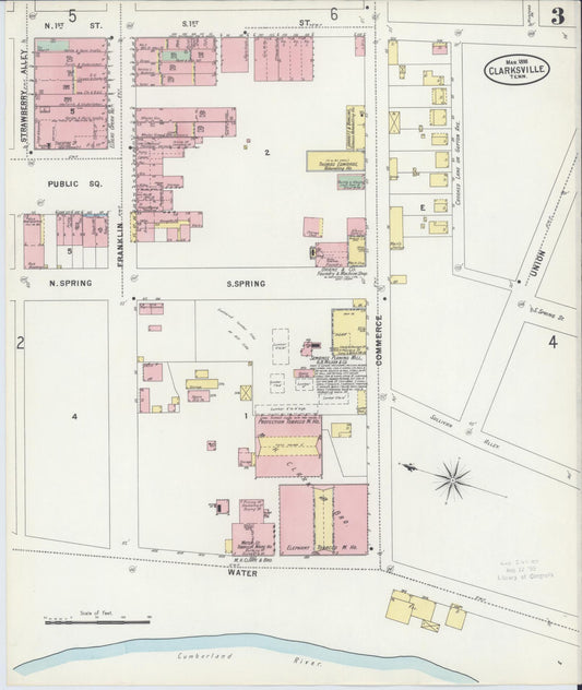 Sanborn Fire Insurance Map from Clarksville, Montgomery County, Tennessee (1898), Sheet #0003 - Historic Sanborn Fire Insurance Map Print, vintage old map wall art, antique decor, genealogy gift, Tennessee Tennessee map