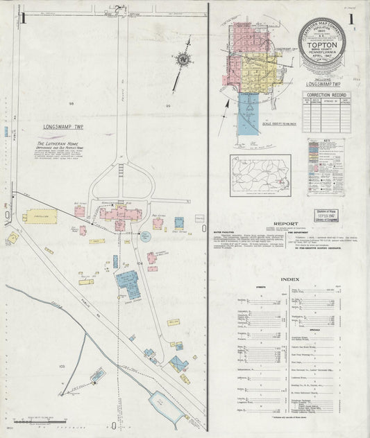 Sanborn Fire Insurance Map from Topton, Berks County, Pennsylvania (1947), Sheet #0001 - Historic Sanborn Fire Insurance Map Print, vintage old map wall art, antique decor, genealogy gift, Pennsylvania Pennsylvania map