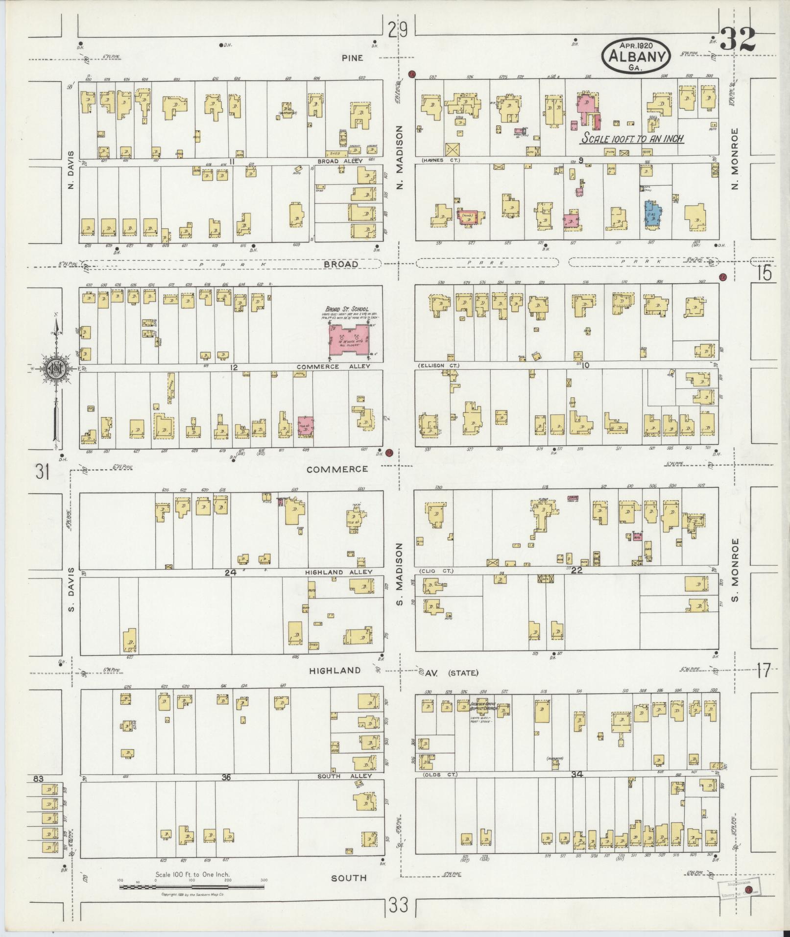 Sanborn Fire Insurance Map from Albany, Dougherty County, Georgia (1920), Sheet #0032 - Historic Sanborn Fire Insurance Map Print, vintage old map wall art, antique decor, genealogy gift, Georgia Georgia map