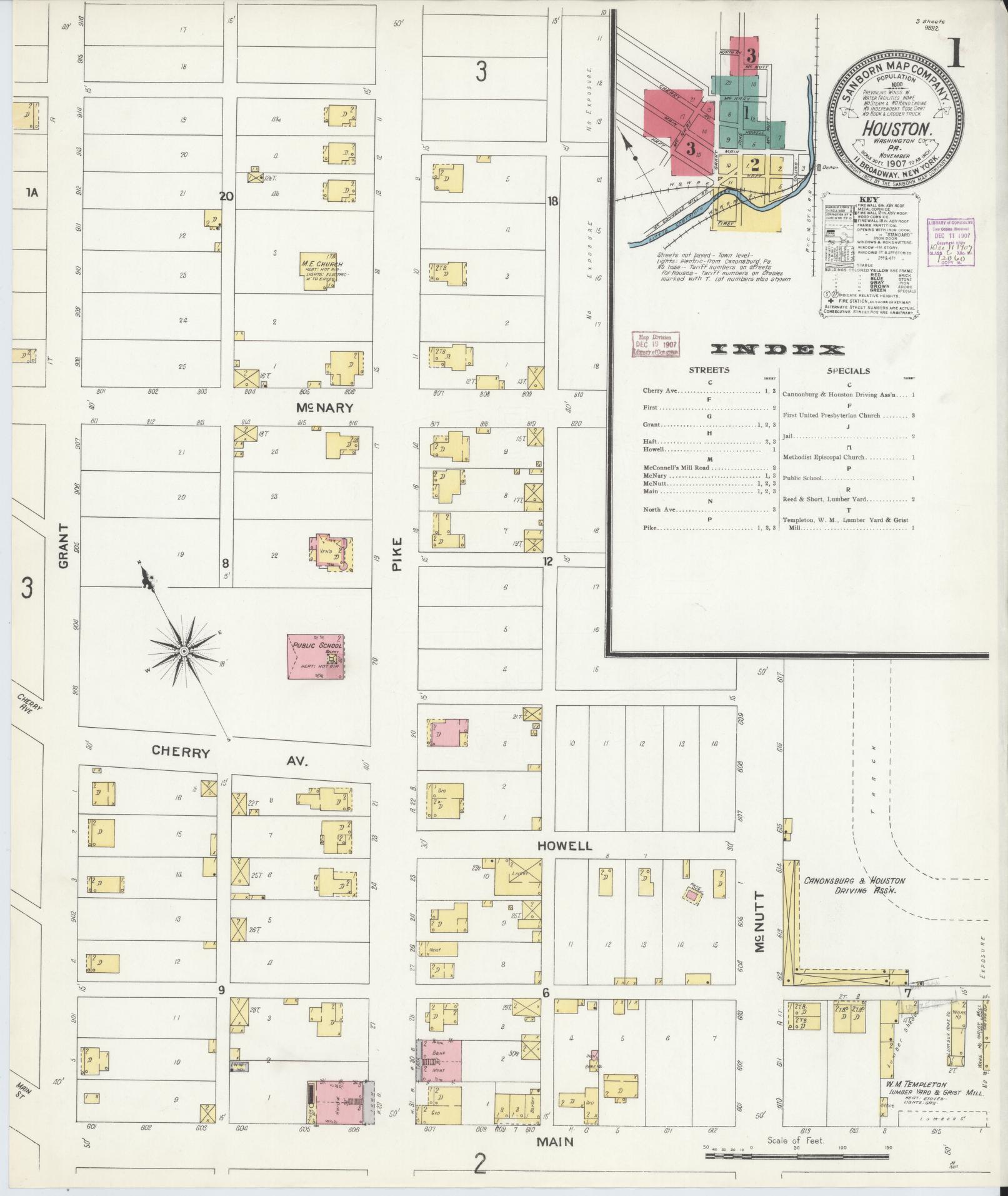 Sanborn Fire Insurance Map from Houston, Washington County, Pennsylvania. (1907) – Historic Sanborn Fire Insurance Map Print