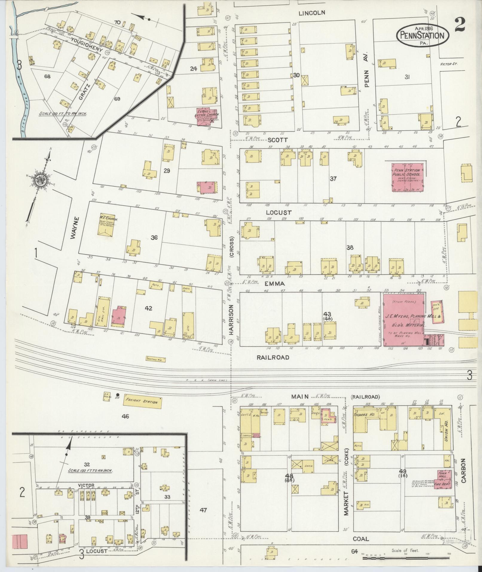 Sanborn Fire Insurance Map from Penn Station, Westmoreland County, Pennsylvania (1916), Sheet #0002 - Complete Map Set gallery image, historic Sanborn map, vintage wall art, Pennsylvania Pennsylvania
