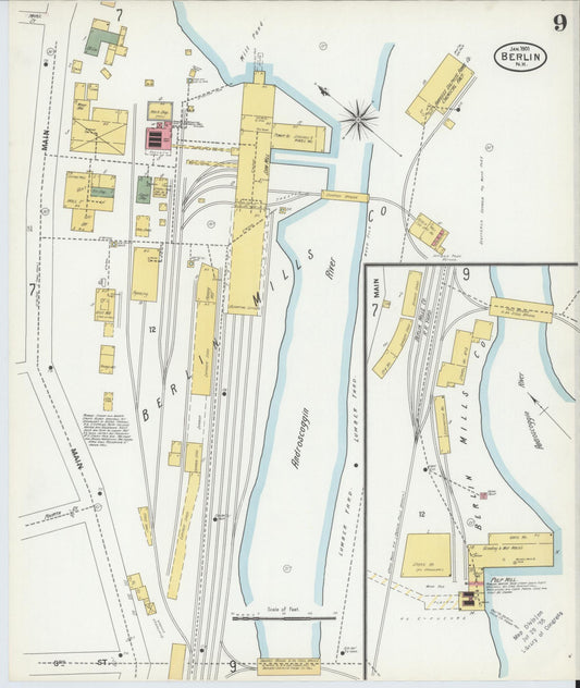 Sanborn Fire Insurance Map from Berlin, Coos County, New Hampshire (1901), Sheet #0009 - Historic Sanborn Fire Insurance Map Print, vintage old map wall art, antique decor, genealogy gift, New Hampshire New Hampshire map