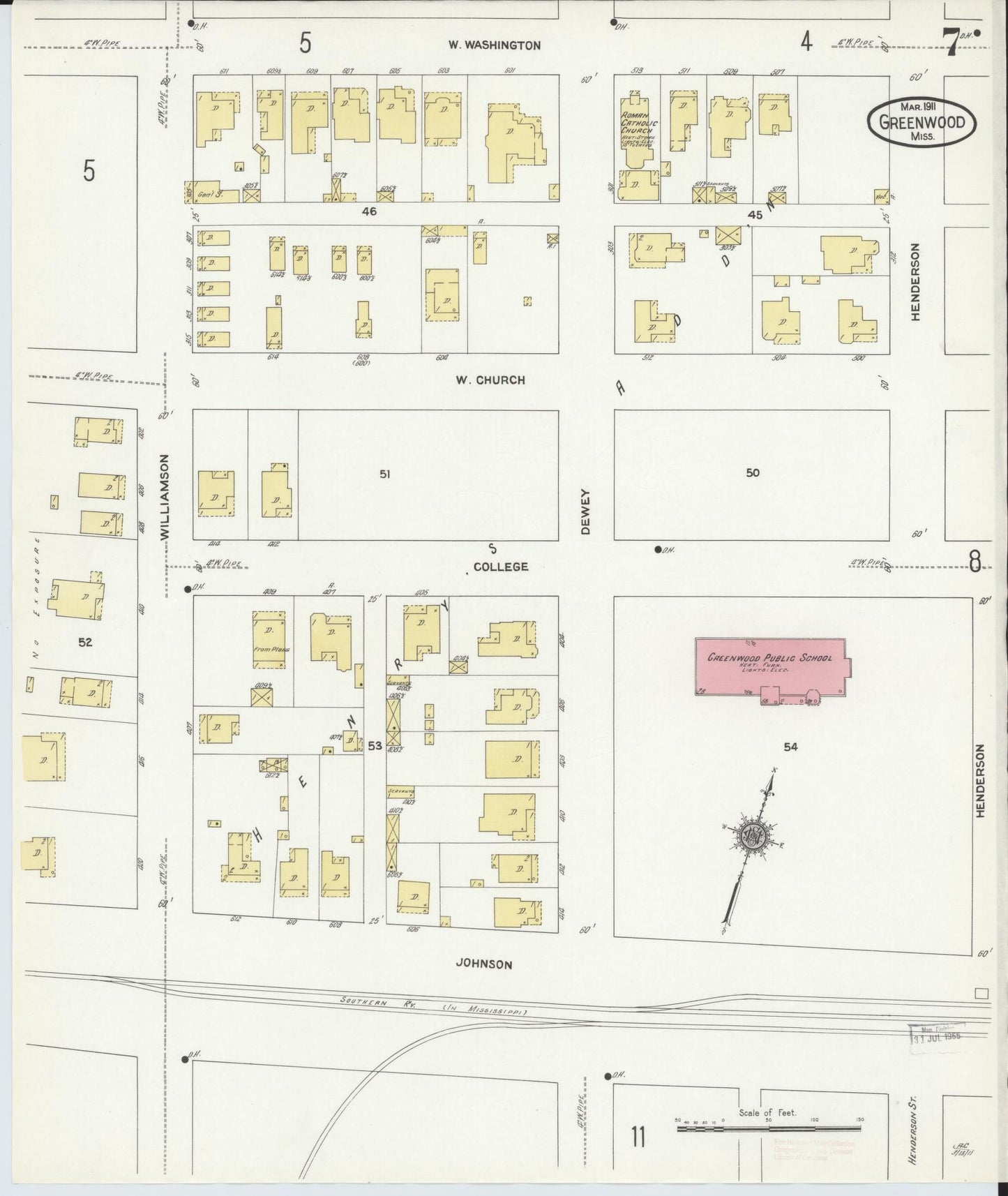 Sanborn Fire Insurance Map from Greenwood, Leflore County, Mississippi (1911), Sheet #0007 - Historic Sanborn Fire Insurance Map Print, vintage old map wall art, antique decor, genealogy gift, Mississippi Mississippi map