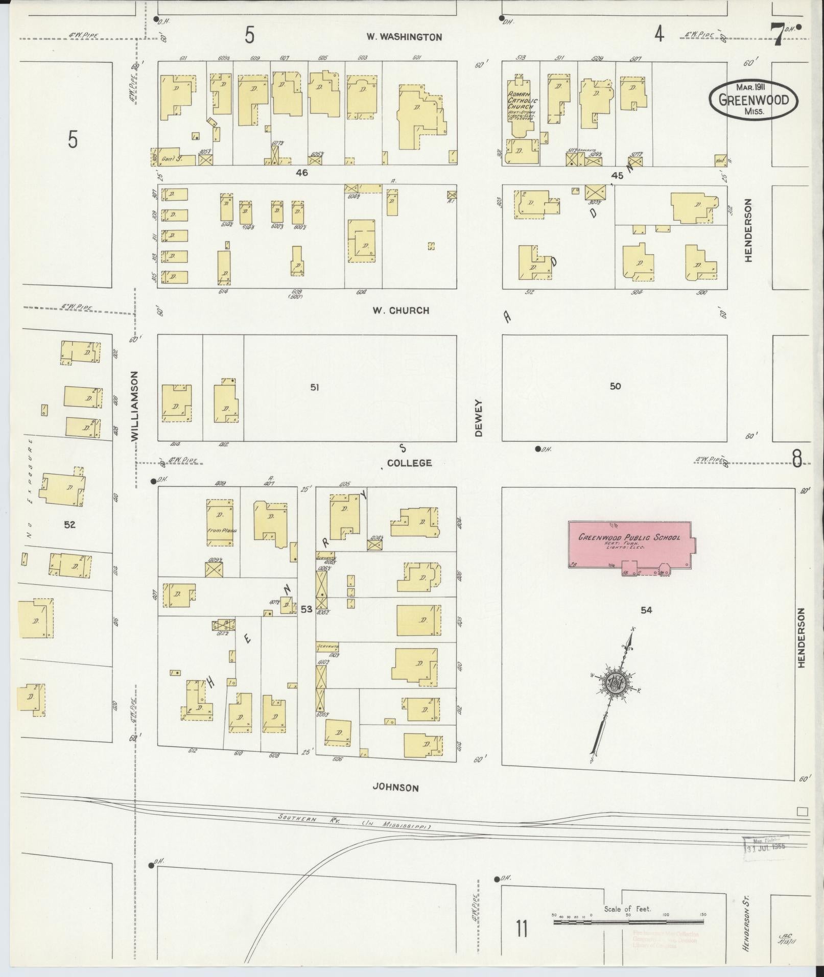 Sanborn Fire Insurance Map from Greenwood, Leflore County, Mississippi (1911), Sheet #0007 - Historic Sanborn Fire Insurance Map Print, vintage old map wall art, antique decor, genealogy gift, Mississippi Mississippi map