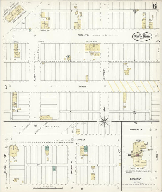 Sanborn Fire Insurance Map from South Bend, Pacific County, Washington (1901), Sheet #0006 - Historic Sanborn Fire Insurance Map Print, vintage old map wall art, antique decor, genealogy gift, Washington Washington map