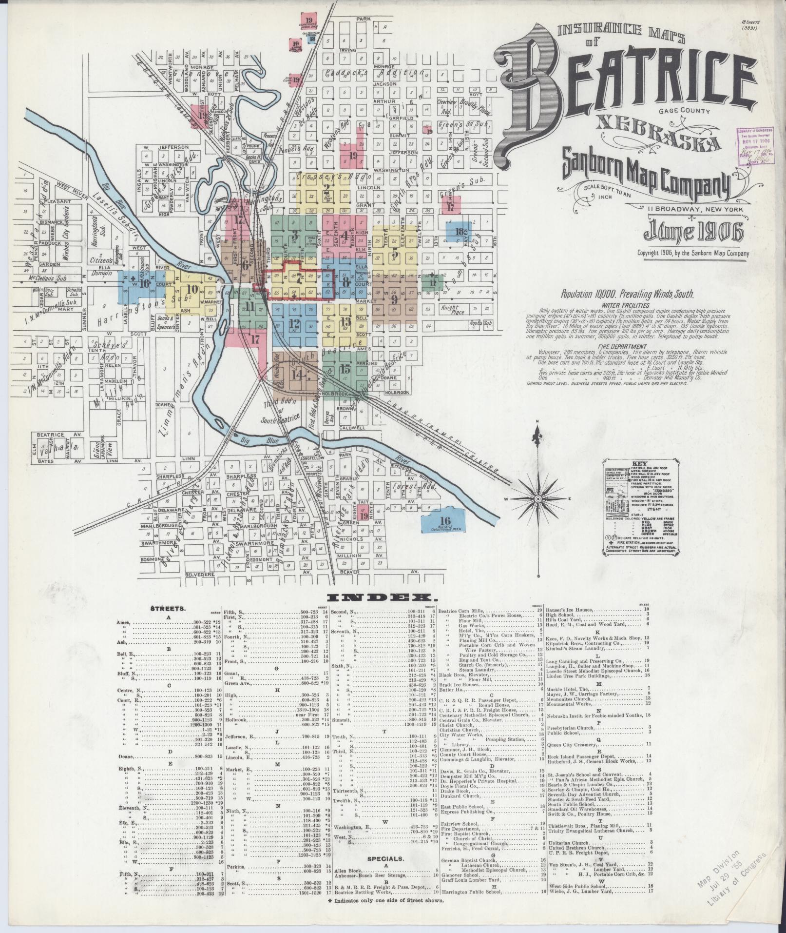 Sanborn Fire Insurance Map from Beatrice, Gage County, Nebraska (1906), Sheet #0001 - Complete Map Set gallery image, historic Sanborn map, vintage wall art, Nebraska Nebraska