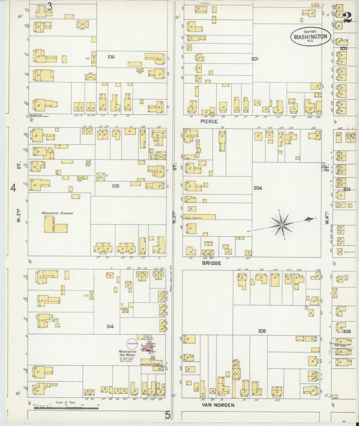 Sanborn Fire Insurance Map from Washington, Beaufort County, North Carolina (1901), Sheet #0002 - Complete Map Set gallery image, historic Sanborn map, vintage wall art, Washington Washington