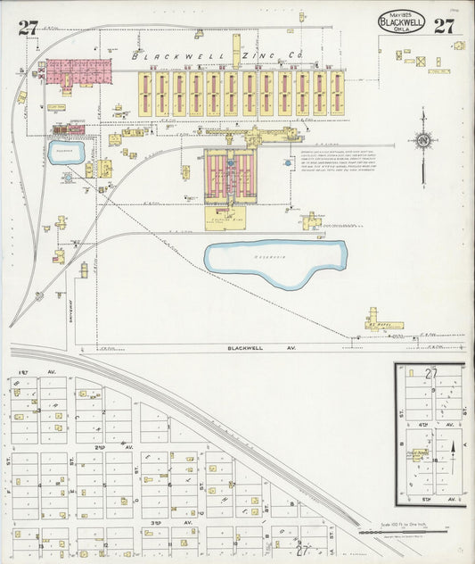 Sanborn Fire Insurance Map from Blackwell, Kay County, Oklahoma (1925), Sheet #0027 - Historic Sanborn Fire Insurance Map Print, vintage old map wall art, antique decor, genealogy gift, Oklahoma Oklahoma map