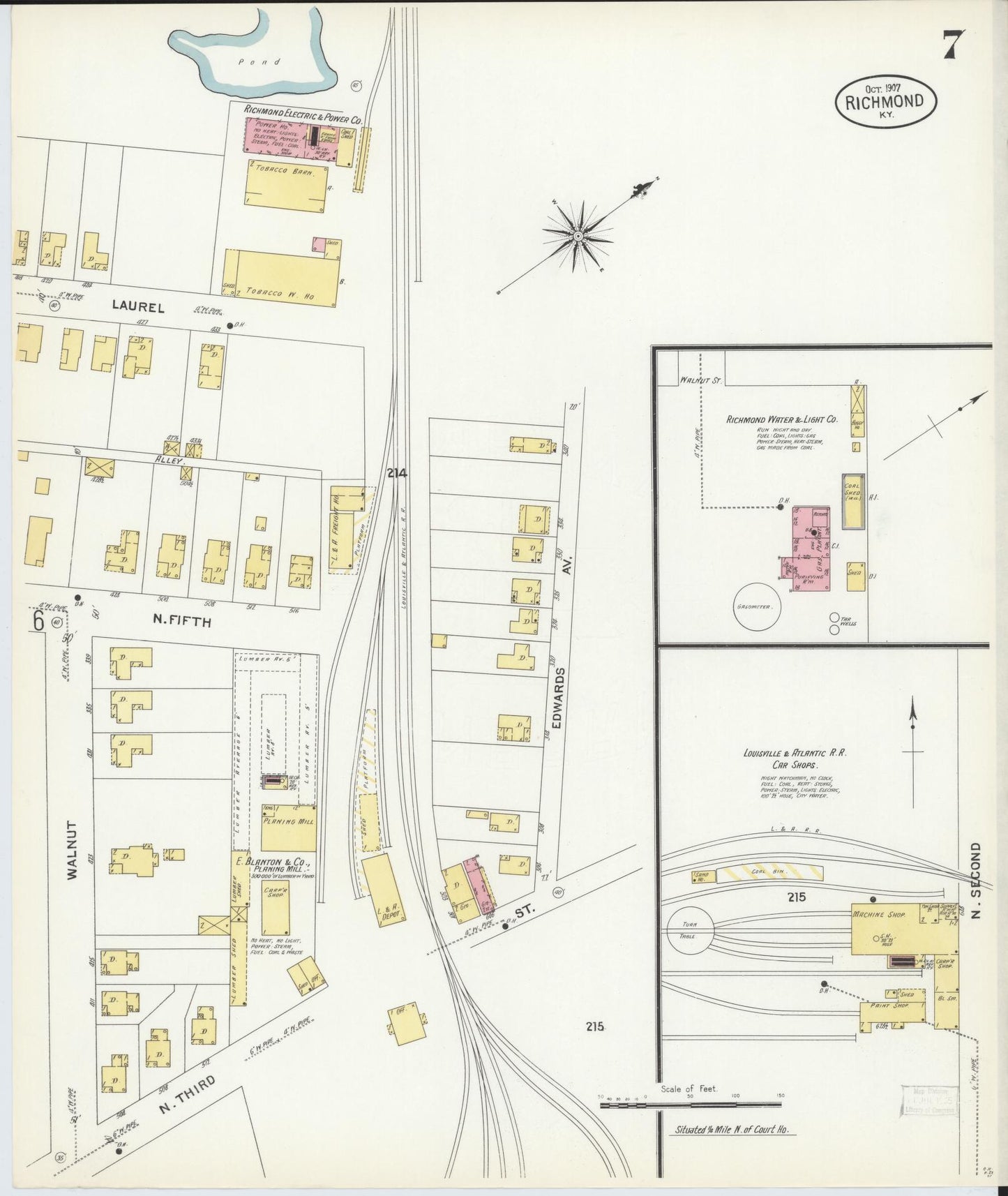 Sanborn Fire Insurance Map from Richmond, Madison County, Kentucky (1907), Sheet #0007 - Complete Map Set gallery image, historic Sanborn map, vintage wall art, Kentucky Kentucky