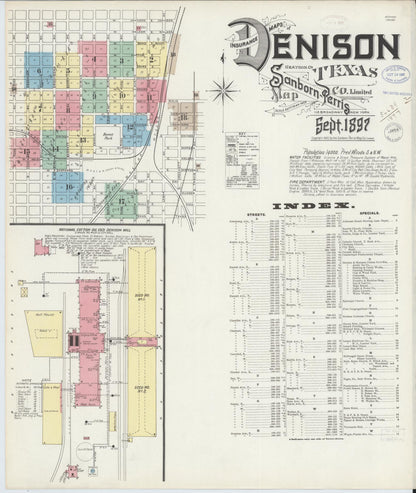Sanborn Fire Insurance Map from Denison, Grayson County, Texas (1897), Sheet #0001 - Historic Sanborn Fire Insurance Map Print, vintage old map wall art, antique decor, genealogy gift, Texas Texas map