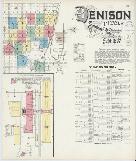 Sanborn Fire Insurance Map from Denison, Grayson County, Texas (1897), Sheet #0001 - Historic Sanborn Fire Insurance Map Print, vintage old map wall art, antique decor, genealogy gift, Texas Texas map