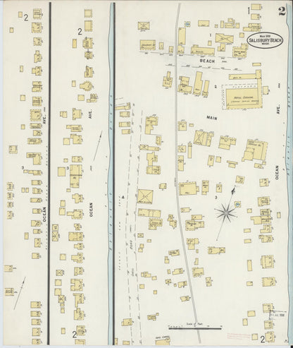Sanborn Fire Insurance Map from Salisbury, Essex County, Massachusetts (1898), Sheet #0002 - Historic Sanborn Fire Insurance Map Print, vintage old map wall art, antique decor, genealogy gift, Massachusetts Massachusetts map