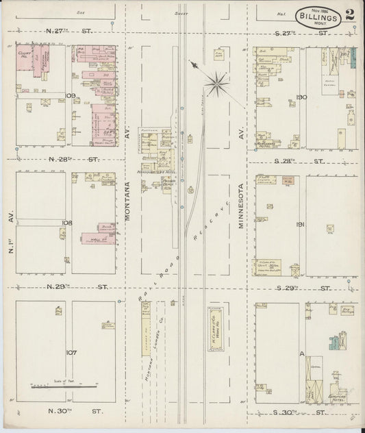 Sanborn Fire Insurance Map from Billings, Yellowstone County, Montana (1886), Sheet #0002 - Historic Sanborn Fire Insurance Map Print, vintage old map wall art, antique decor, genealogy gift, Montana Montana map