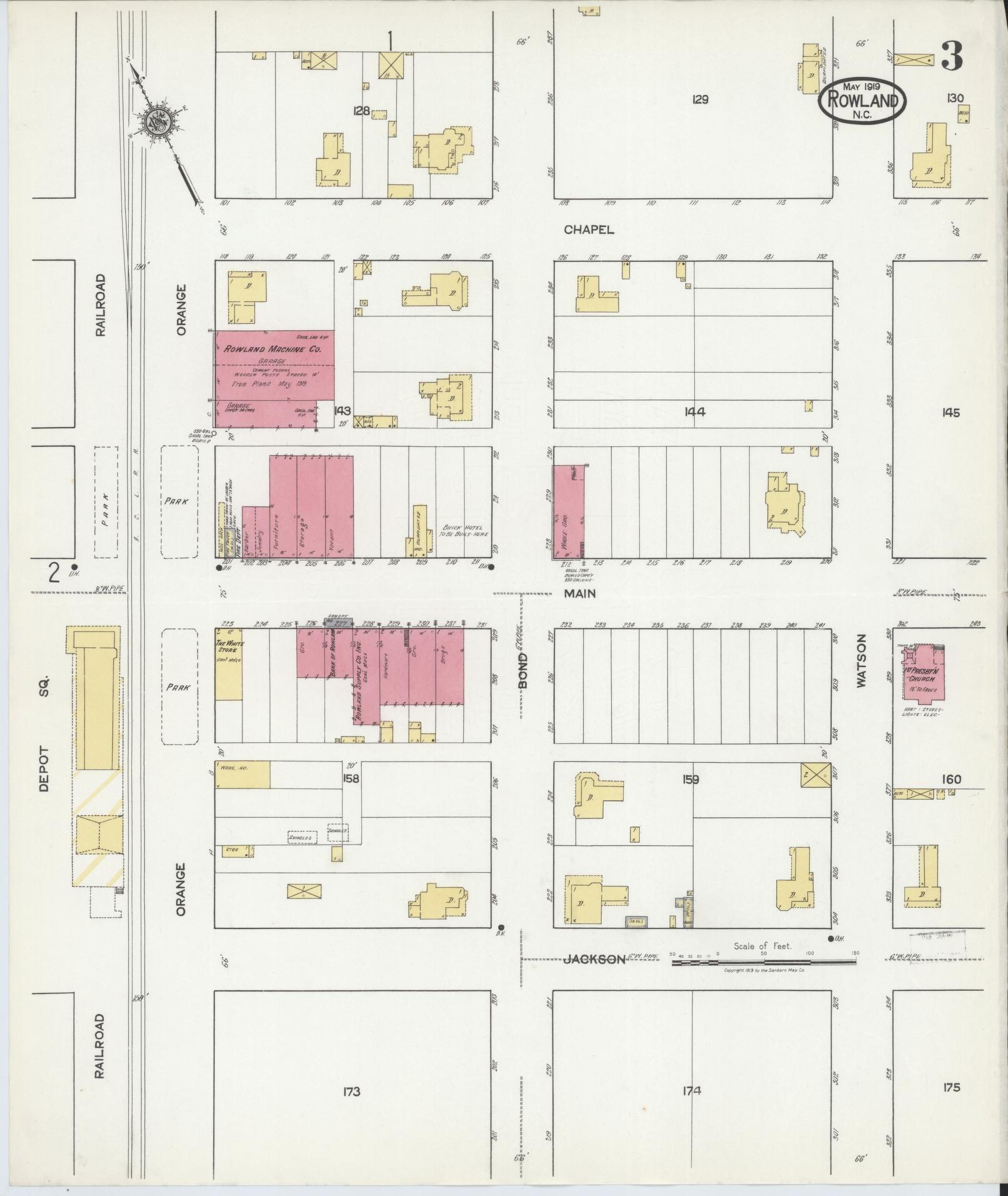 Sanborn Fire Insurance Map from Rowland, Robeson County, North Carolina (1919), Sheet #0003 - Complete Map Set gallery image, historic Sanborn map, vintage wall art, North Carolina North Carolina
