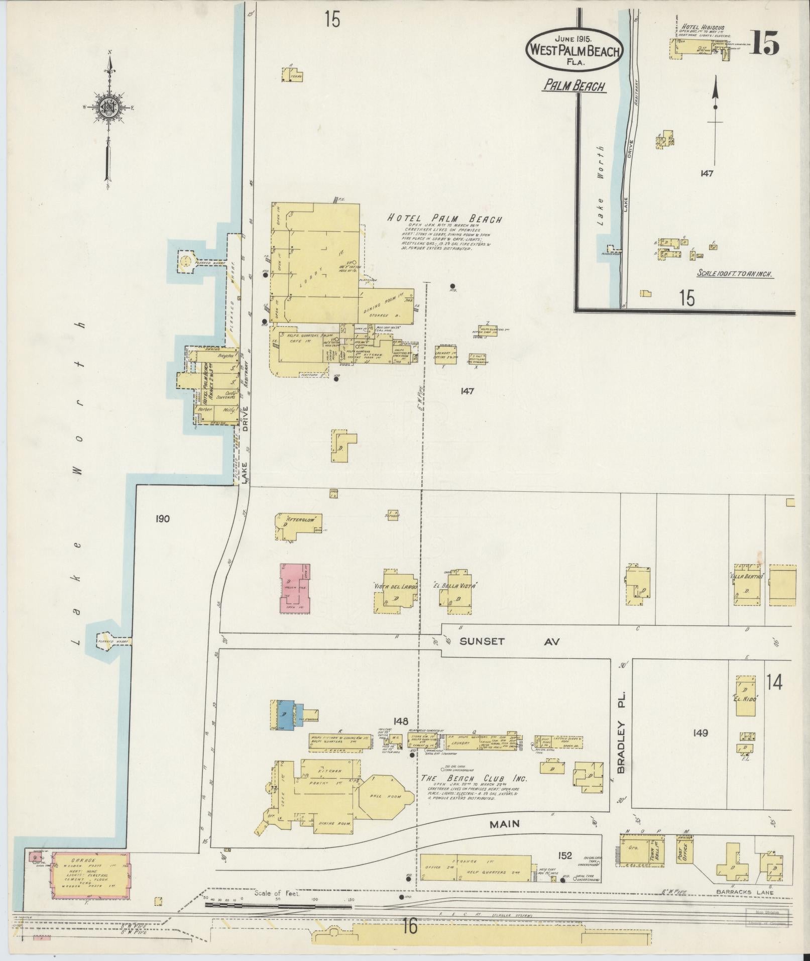 Sanborn Fire Insurance Map from West Palm Beach, Dade County, Florida (1915), Sheet #0015 - Complete Map Set gallery image, historic Sanborn map, vintage wall art, Florida Florida