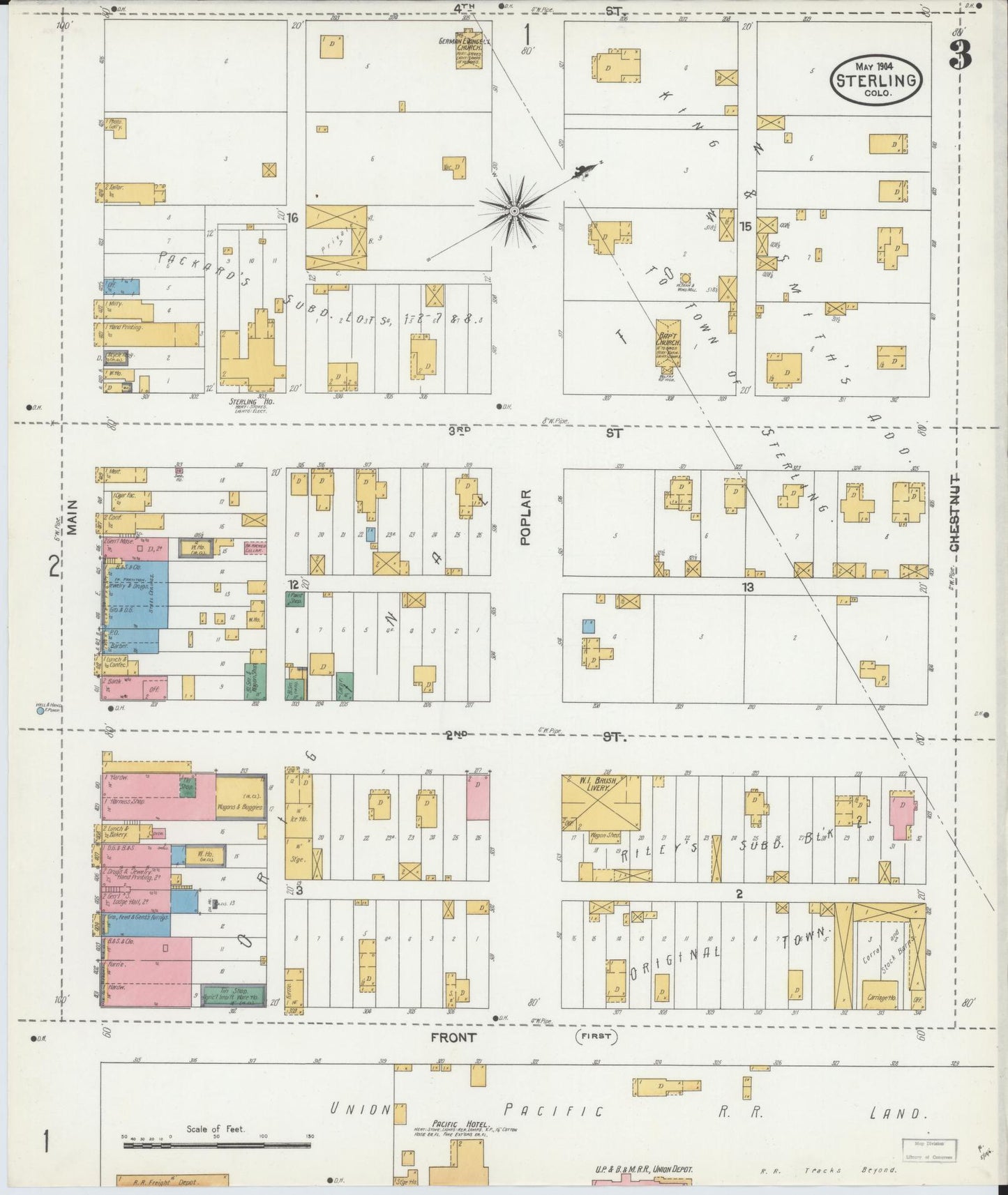 Sanborn Fire Insurance Map from Sterling, Logan County, Colorado (1904), Sheet #0003 - Historic Sanborn Fire Insurance Map Print, vintage old map wall art, antique decor, genealogy gift, Colorado Colorado map