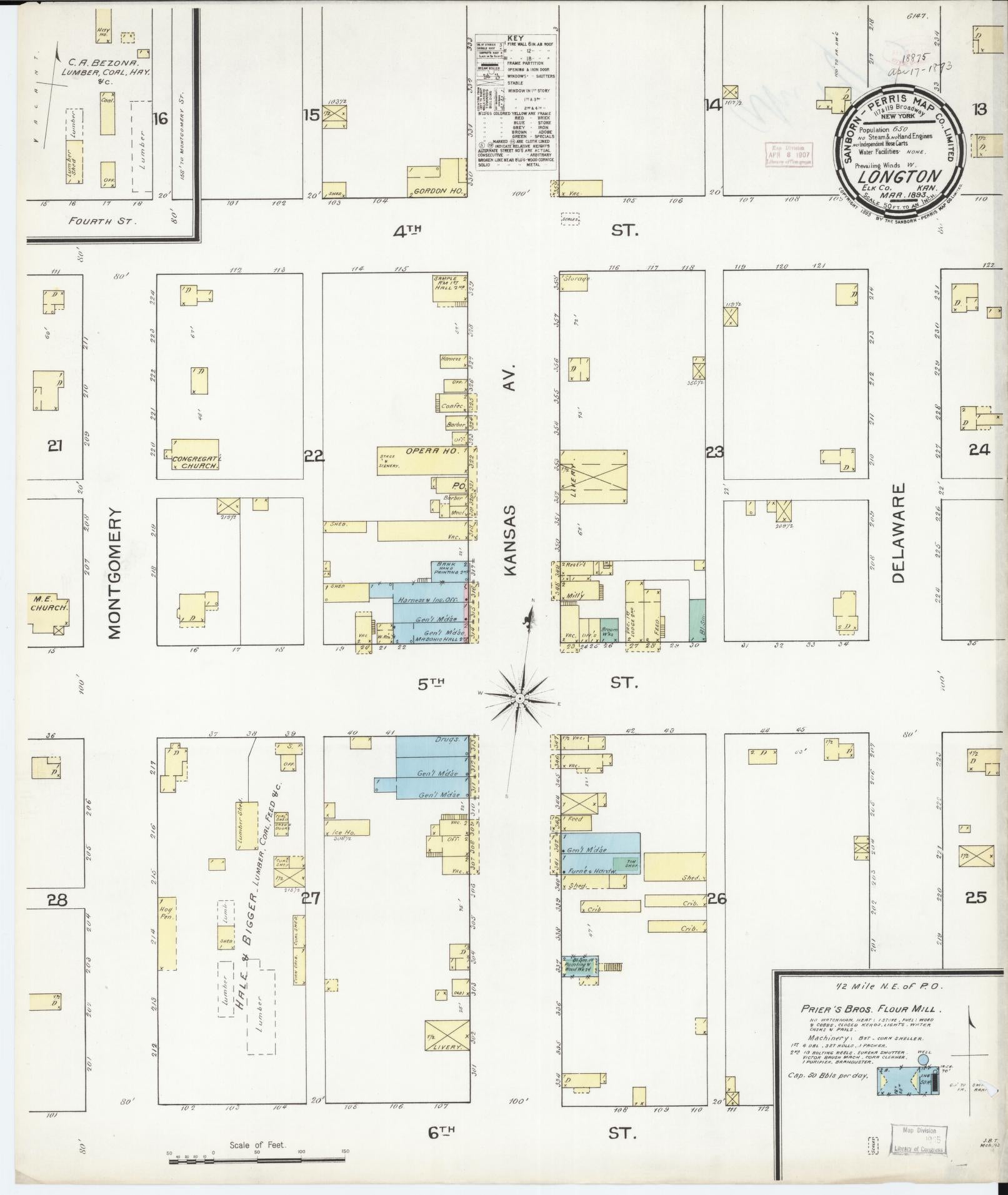 Sanborn Fire Insurance Map from Longton, Elk County, Kansas (1893), Sheet #0001 - Historic Sanborn Fire Insurance Map Print, vintage old map wall art, antique decor, genealogy gift, Kansas Kansas map
