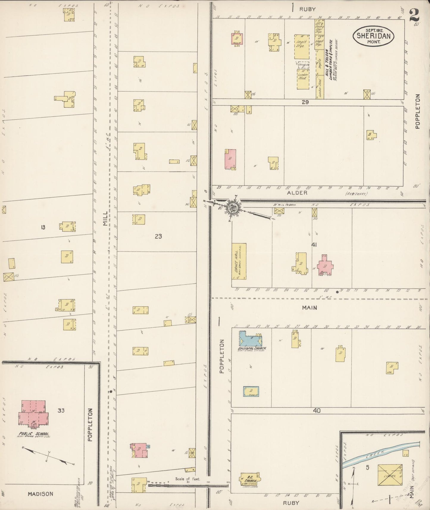 Sanborn Fire Insurance Map from Sheridan, Madison County, Montana (1912), Sheet #0002 - Historic Sanborn Fire Insurance Map Print, vintage old map wall art, antique decor, genealogy gift, Montana Montana map