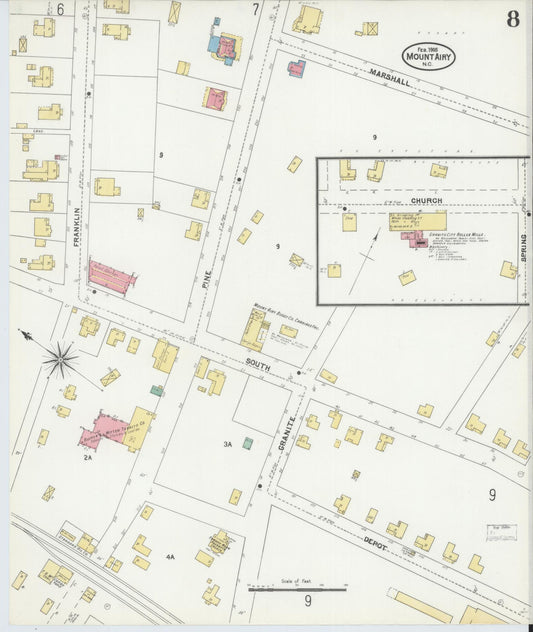Sanborn Fire Insurance Map from Mount Airy, Surry County, North Carolina (1905), Sheet #0008 - Historic Sanborn Fire Insurance Map Print, vintage old map wall art, antique decor, genealogy gift, North Carolina North Carolina map