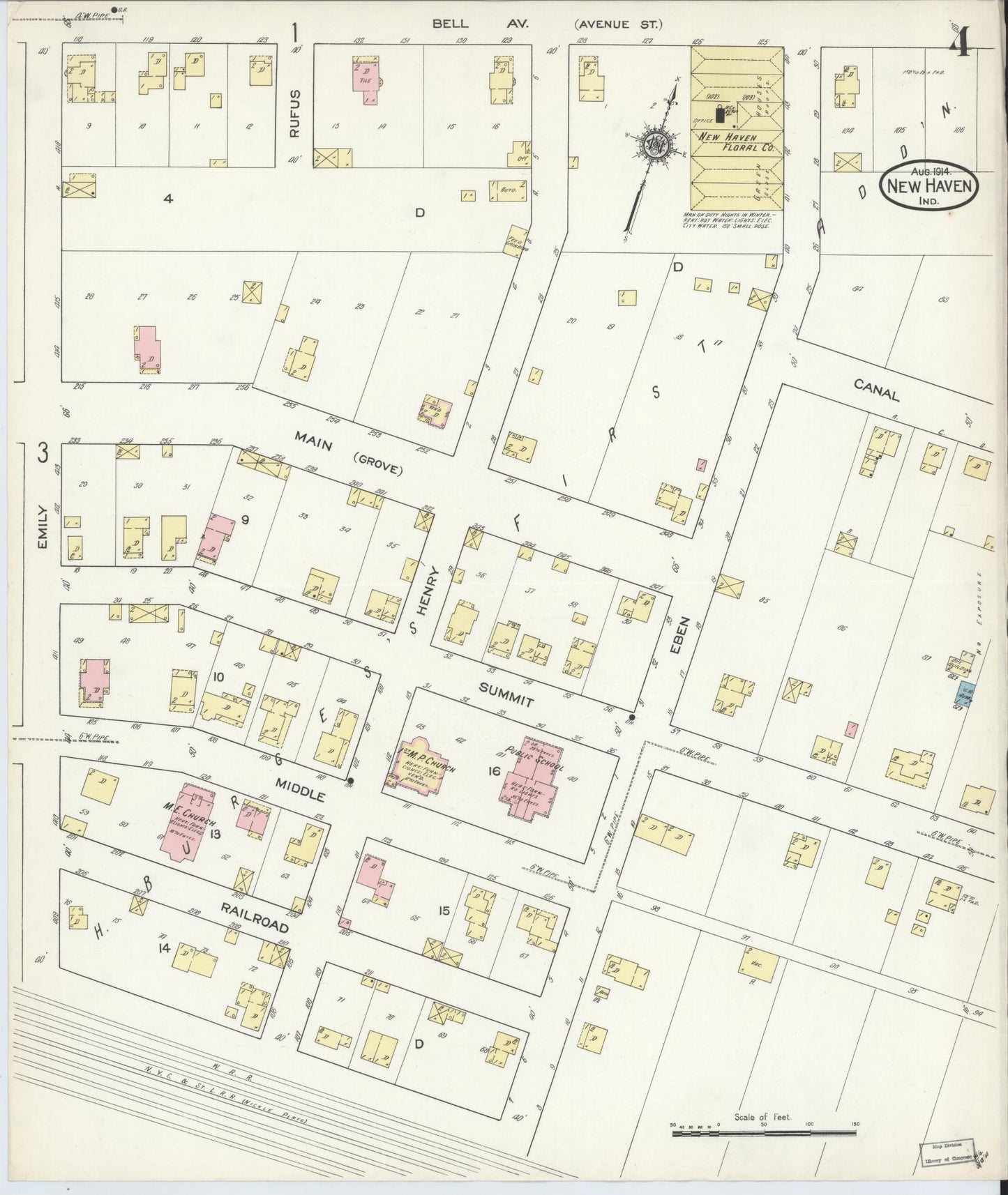 Sanborn Fire Insurance Map from New Haven, Allen County, Indiana (1914), Sheet #0004 - Complete Map Set gallery image, historic Sanborn map, vintage wall art, Indiana Indiana
