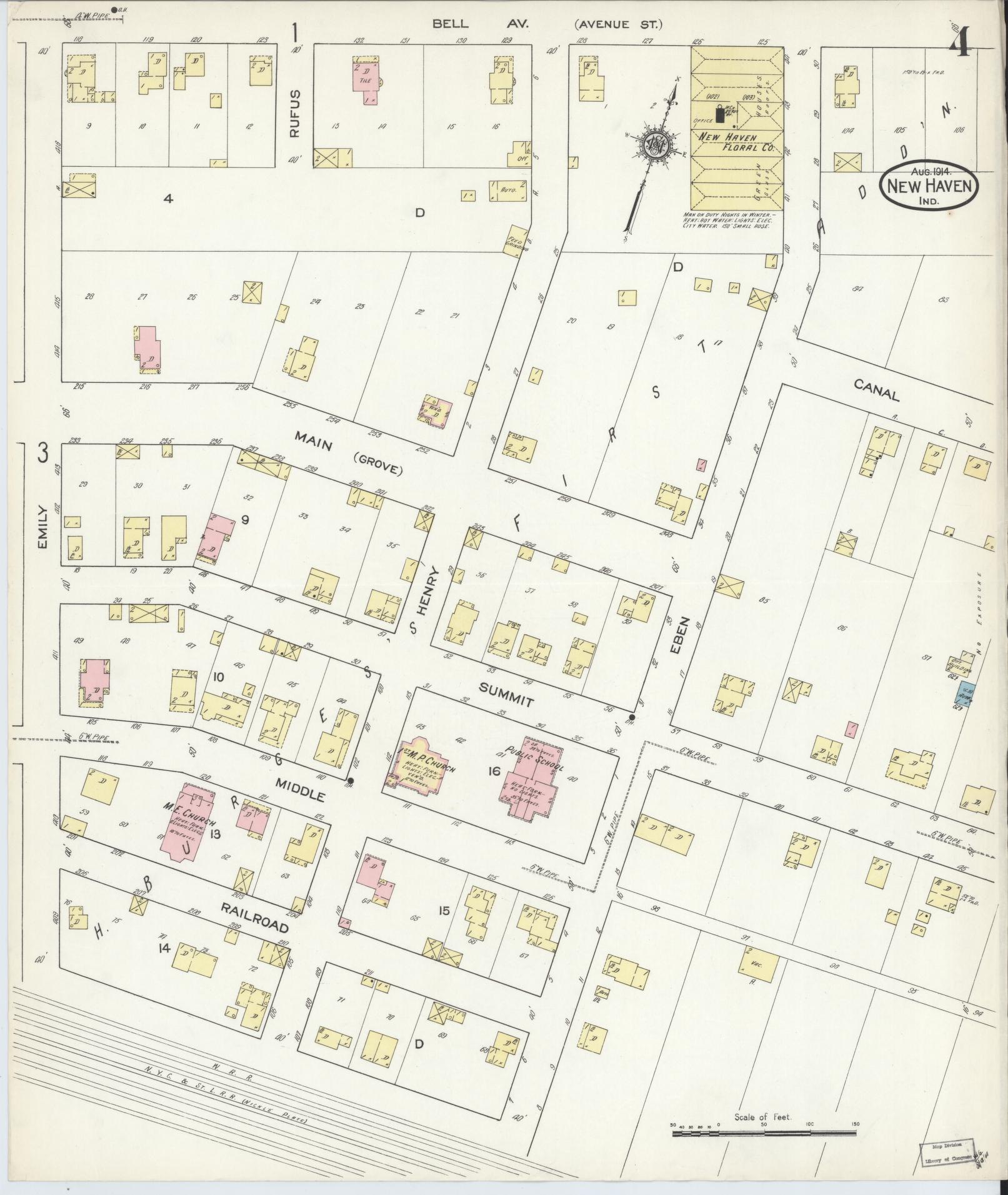 Sanborn Fire Insurance Map from New Haven, Allen County, Indiana (1914), Sheet #0004 - Complete Map Set gallery image, historic Sanborn map, vintage wall art, Indiana Indiana