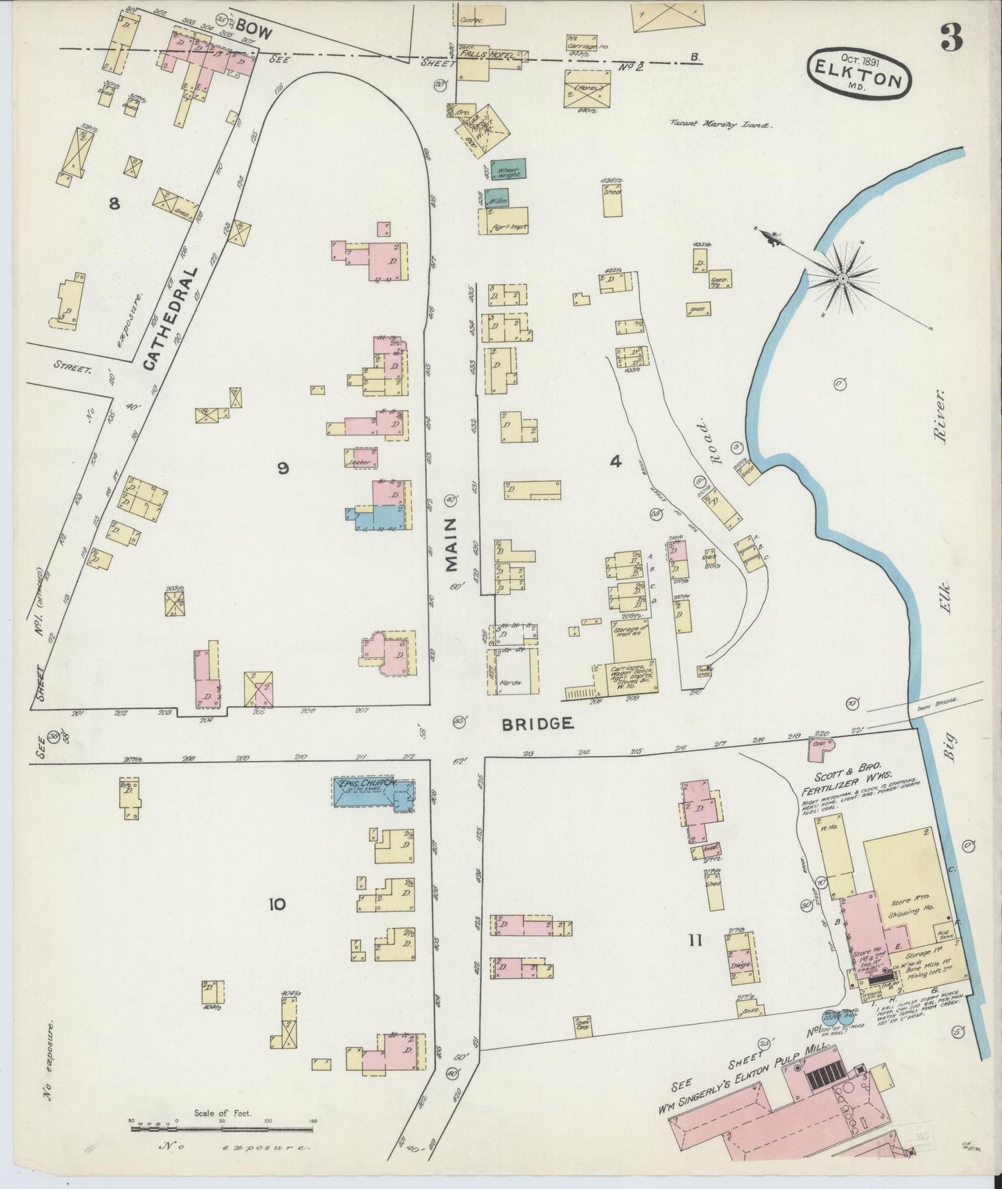 Sanborn Fire Insurance Map from Elkton, Cecil County, Maryland (1891), Sheet #0003 - Complete Map Set gallery image, historic Sanborn map, vintage wall art, Maryland Maryland