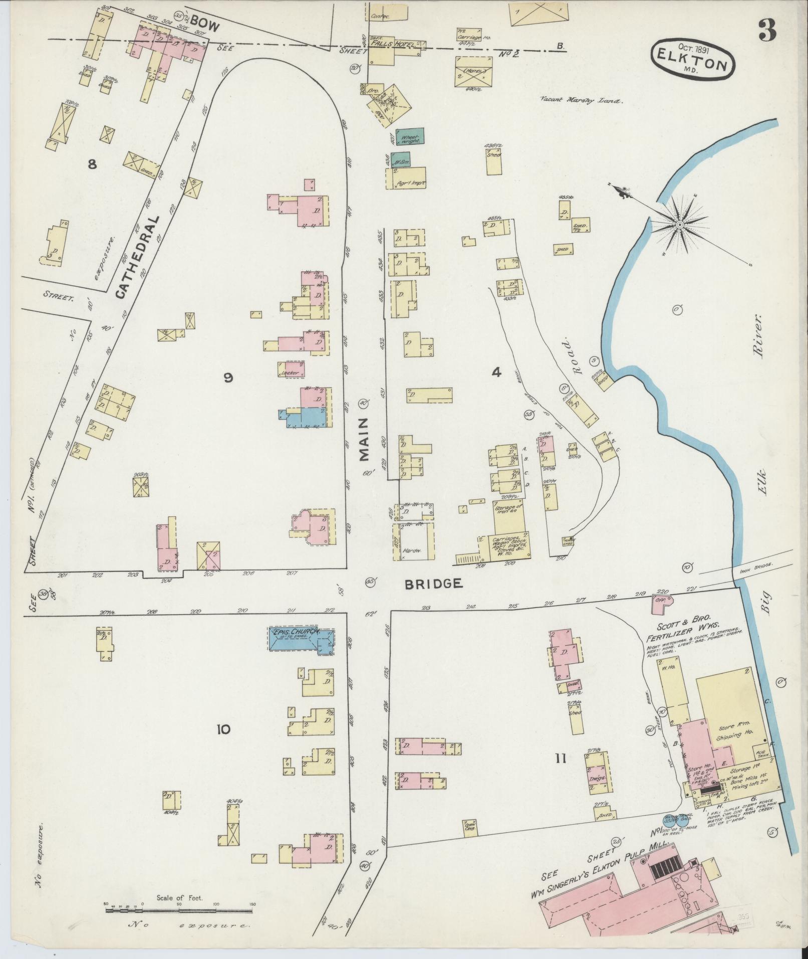 Sanborn Fire Insurance Map from Elkton, Cecil County, Maryland (1891), Sheet #0003 - Complete Map Set gallery image, historic Sanborn map, vintage wall art, Maryland Maryland