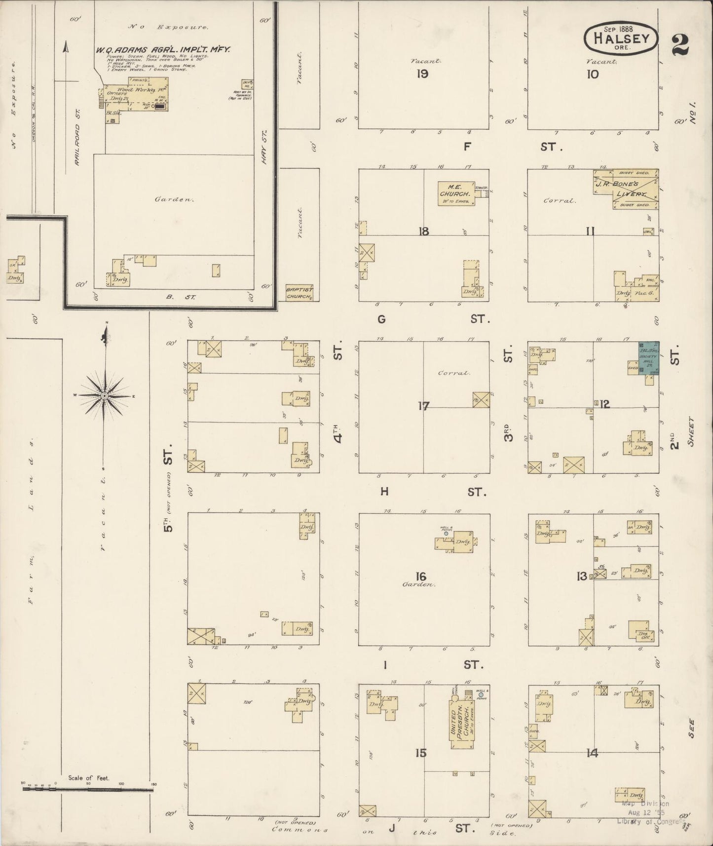 Sanborn Fire Insurance Map from Halsey, Linn County, Oregon (1888), Sheet #0002 - Complete Map Set gallery image, historic Sanborn map, vintage wall art, Oregon Oregon
