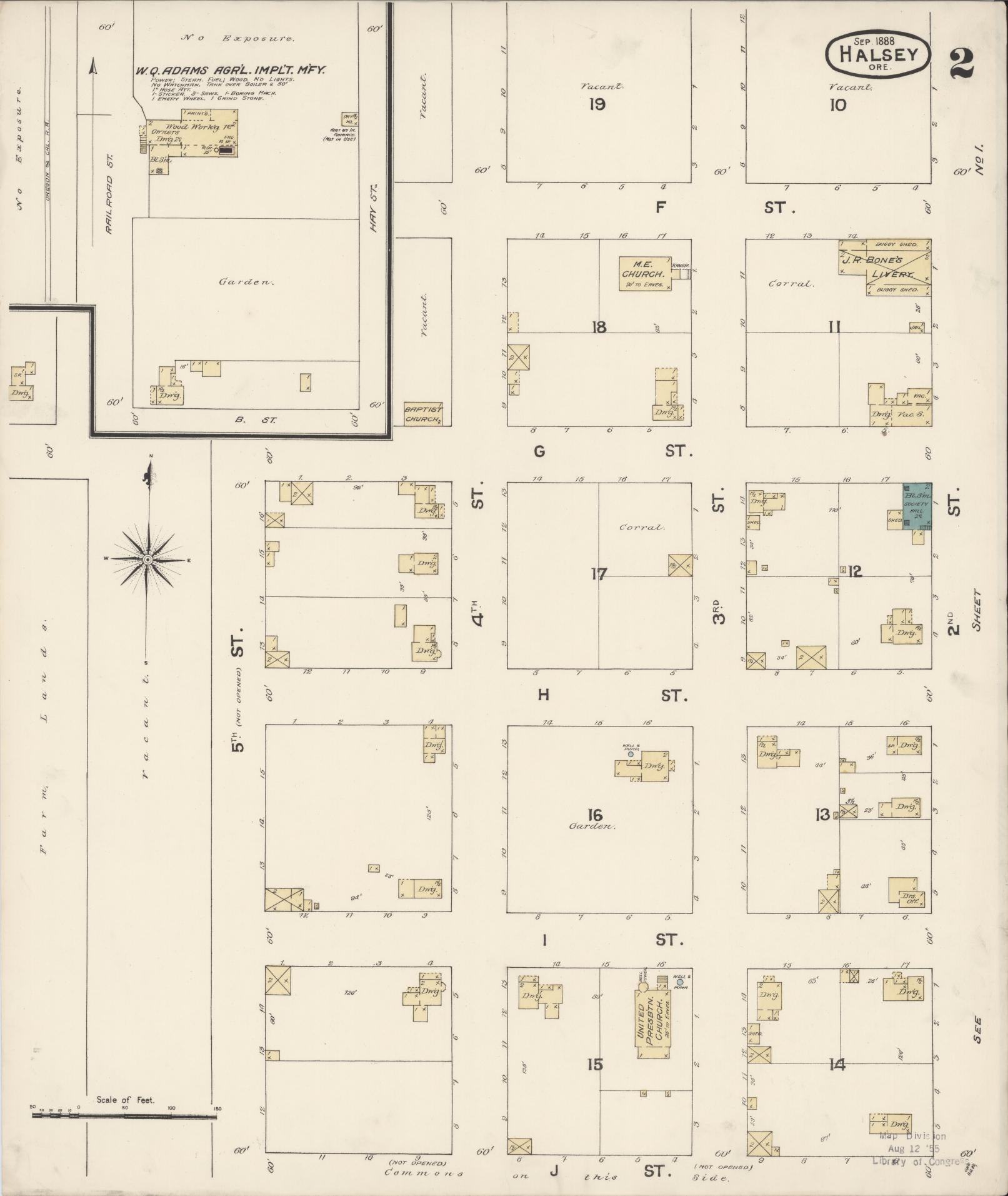 Sanborn Fire Insurance Map from Halsey, Linn County, Oregon (1888), Sheet #0002 - Complete Map Set gallery image, historic Sanborn map, vintage wall art, Oregon Oregon