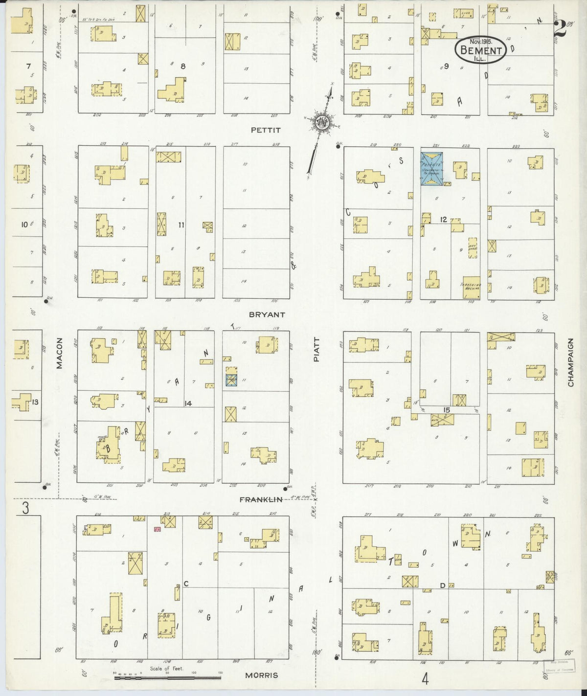 Sanborn Fire Insurance Map from Bement, Piatt County, Illinois (1915), Sheet #0002 - Complete Map Set gallery image, historic Sanborn map, vintage wall art, Illinois Illinois