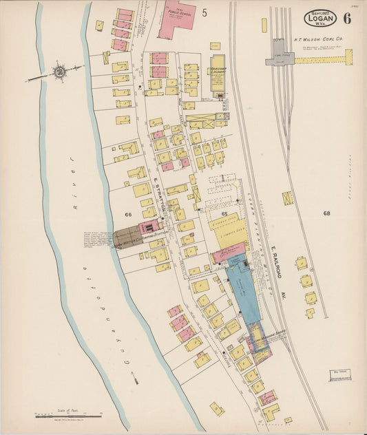 Sanborn Fire Insurance Map from Logan, Logan County, West Virginia (1922), Sheet #0006 - Historic Sanborn Fire Insurance Map Print, vintage old map wall art, antique decor, genealogy gift, West Virginia West Virginia map