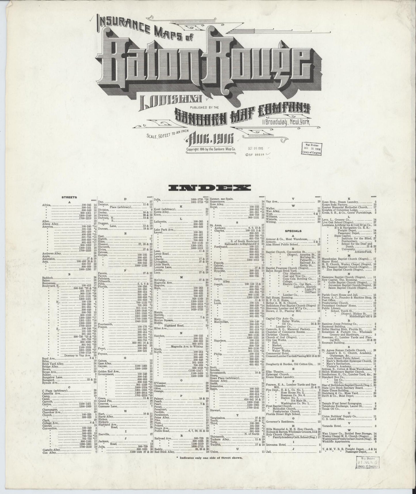 Sanborn Fire Insurance Map from Baton Rouge, East Baton Rouge Parish, Louisiana. (1916) – Historic Sanborn Fire Insurance Map Print
