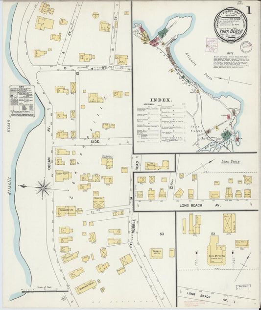 Sanborn Fire Insurance Map from York Beach, York County, Maine (1901), Sheet #0001 - Historic Sanborn Fire Insurance Map Print, vintage old map wall art, antique decor, genealogy gift, Maine Maine map