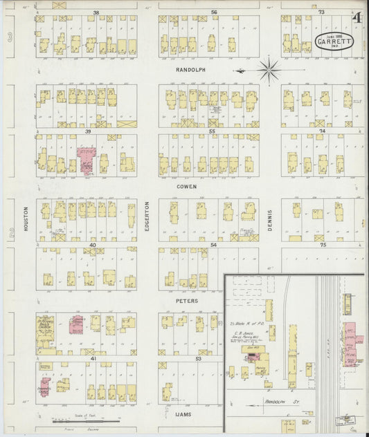 Sanborn Fire Insurance Map from Garrett, De Kalb County, Indiana (1895), Sheet #0004 - Historic Sanborn Fire Insurance Map Print, vintage old map wall art, antique decor, genealogy gift, Indiana Indiana map