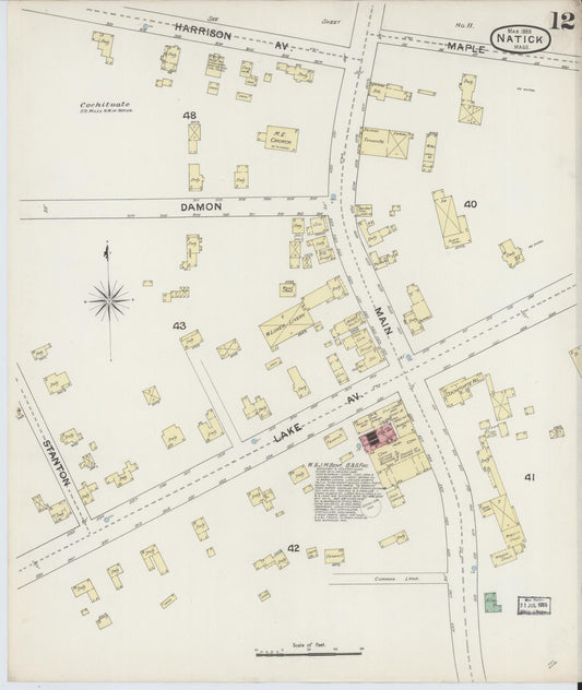 Sanborn Fire Insurance Map from Natick, Middlesex County, Massachusetts (1888), Sheet #0012 - Historic Sanborn Fire Insurance Map Print, vintage old map wall art, antique decor, genealogy gift, Massachusetts Massachusetts map