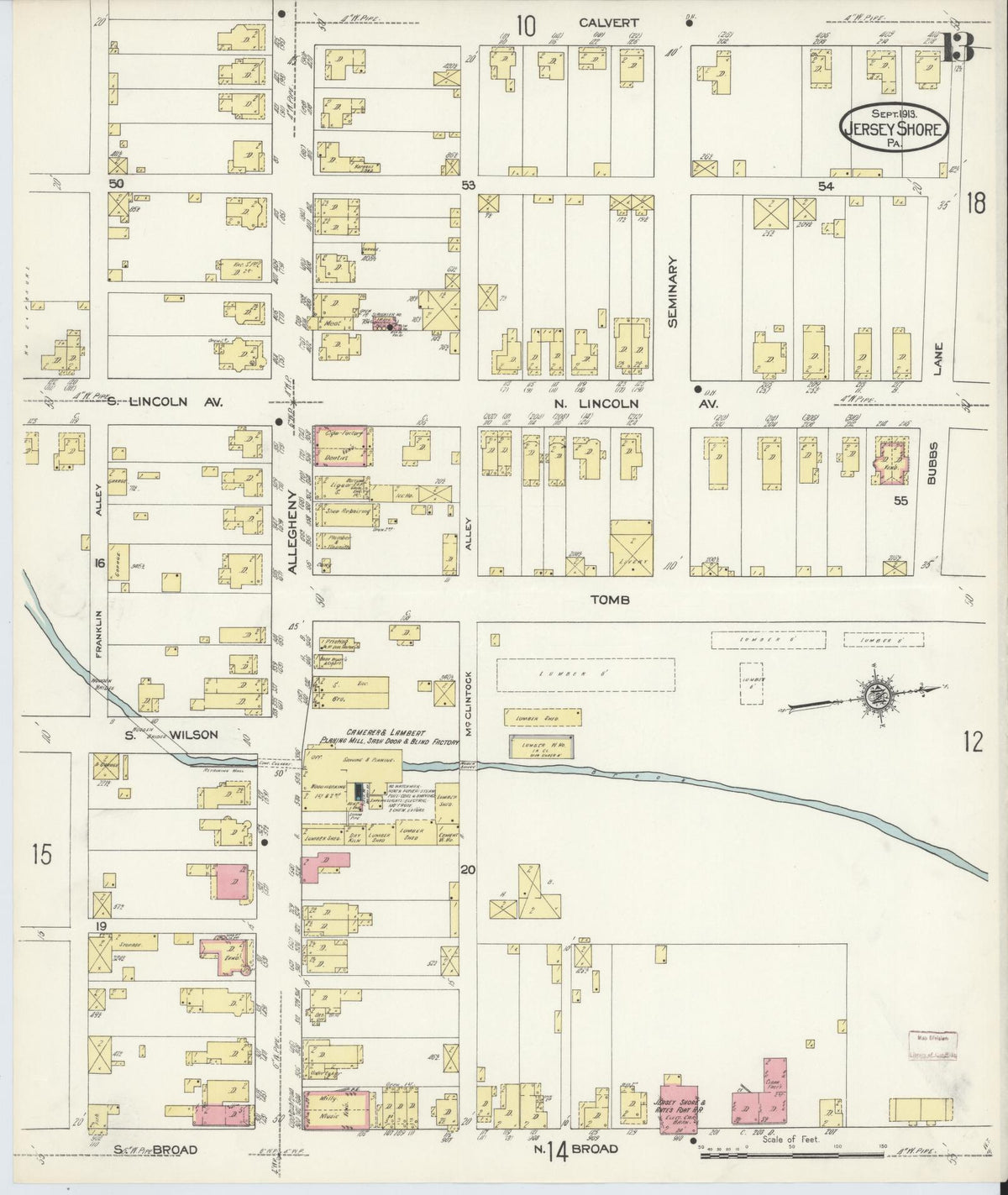 Sanborn Fire Insurance Map from Jersey Shore, Lycoming County, Pennsylvania (1913), Sheet #0013 - Complete Map Set gallery image, historic Sanborn map, vintage wall art, Pennsylvania Pennsylvania
