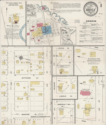 Sanborn Fire Insurance Map from Argyle, Marshall County, Minnesota (1922), Sheet #0001 - Historic Sanborn Fire Insurance Map Print, vintage old map wall art, antique decor, genealogy gift, Minnesota Minnesota map
