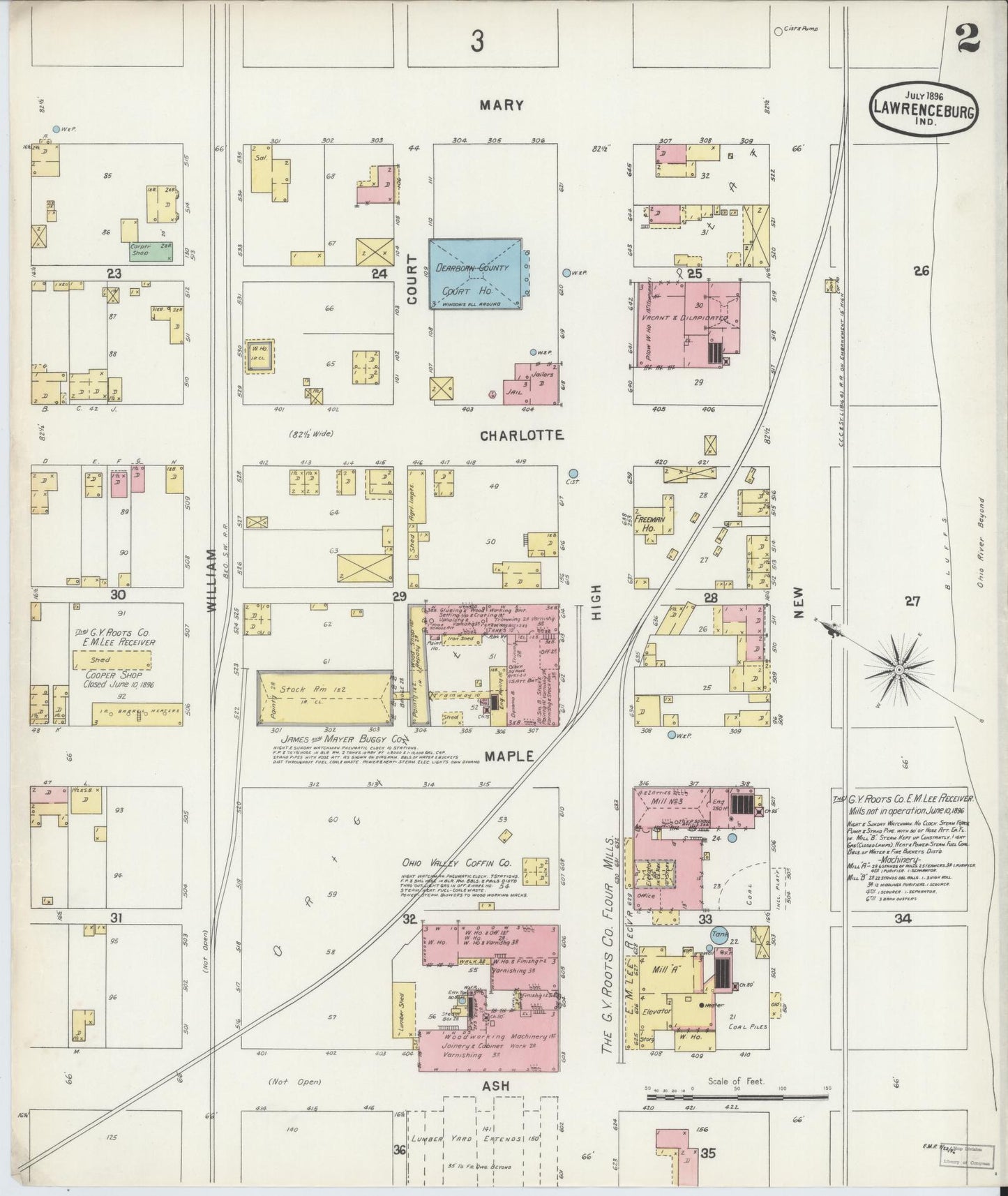 Sanborn Fire Insurance Map from Lawrenceburg, Dearborn County, Indiana (1896), Sheet #0002 - Complete Map Set gallery image, historic Sanborn map, vintage wall art, Indiana Indiana