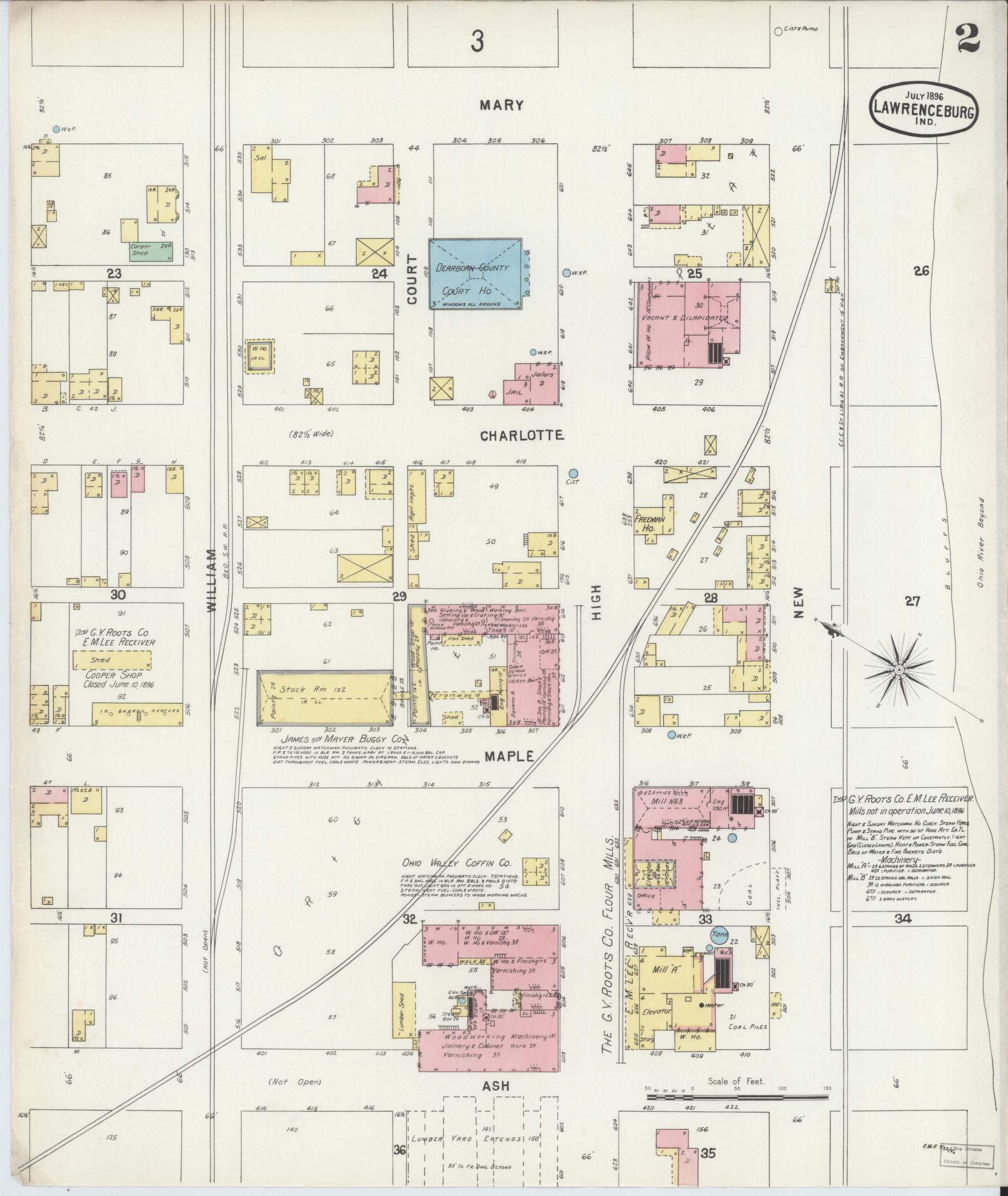 Sanborn Fire Insurance Map from Lawrenceburg, Dearborn County, Indiana (1896), Sheet #0002 - Complete Map Set gallery image, historic Sanborn map, vintage wall art, Indiana Indiana
