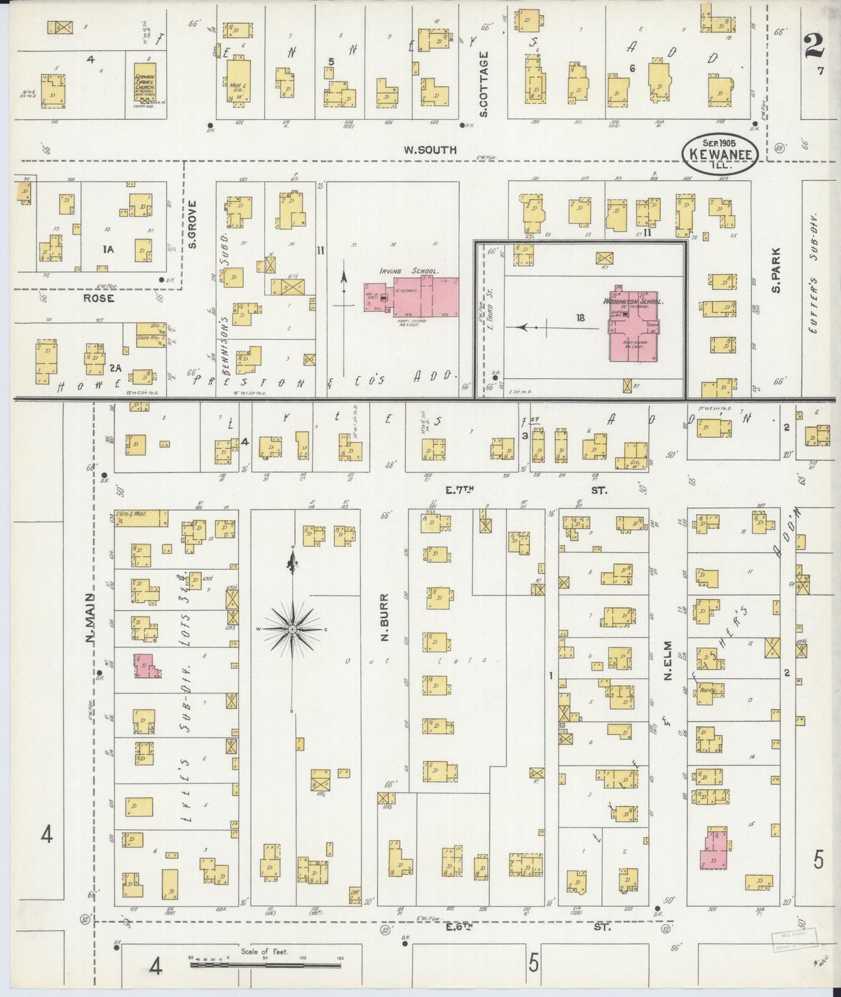 Sanborn Fire Insurance Map from Kewanee, Henry County, Illinois (1905), Sheet #0002 - Complete Map Set gallery image, historic Sanborn map, vintage wall art, Illinois Illinois