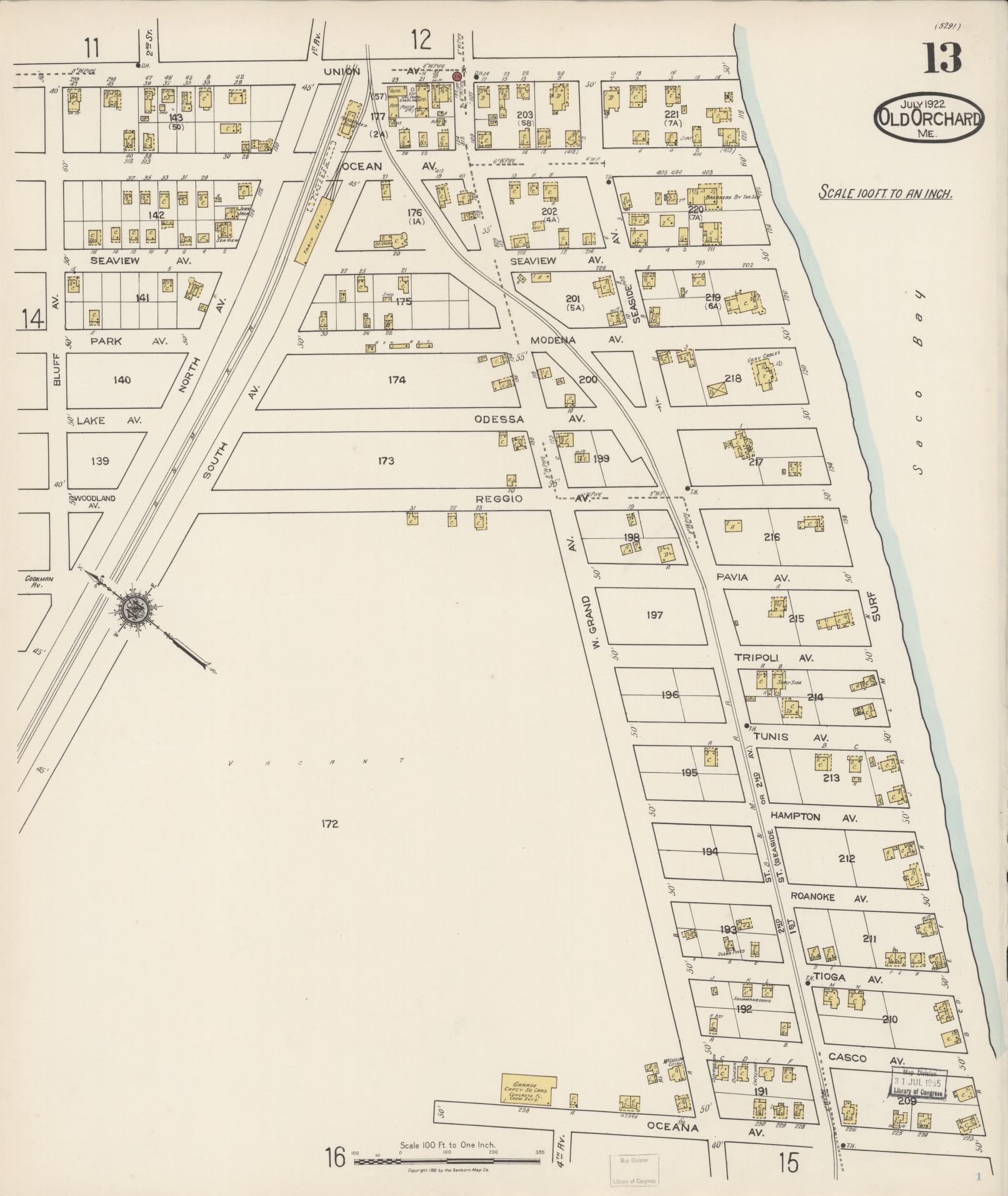 Sanborn Fire Insurance Map from Old Orchard, York County, Maine (1922), Sheet #0013 - Historic Sanborn Fire Insurance Map Print, vintage old map wall art, antique decor, genealogy gift, Maine Maine map