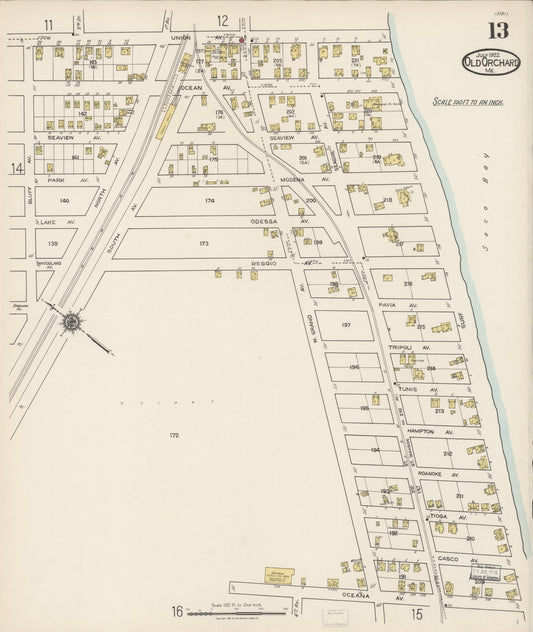 Sanborn Fire Insurance Map from Old Orchard, York County, Maine (1922), Sheet #0013 - Historic Sanborn Fire Insurance Map Print, vintage old map wall art, antique decor, genealogy gift, Maine Maine map